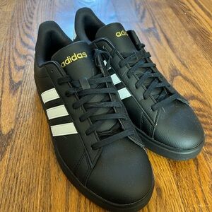 Adidas Men's Black Sneakers with White Stripes
